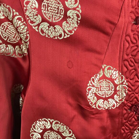 Vintage Womens Blazer Size M/L Red Gold Asian Style Quilted Accents Sateen - Picture 6 of 12